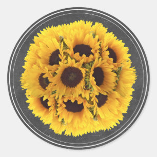 Sticker Rond Tournesol Floral Bouquet Chalkboard Rustique Maria