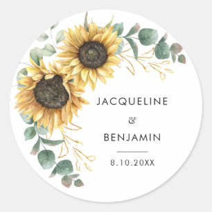 Sticker Rond Tournesol floral Vert Eucalyptus Mariage