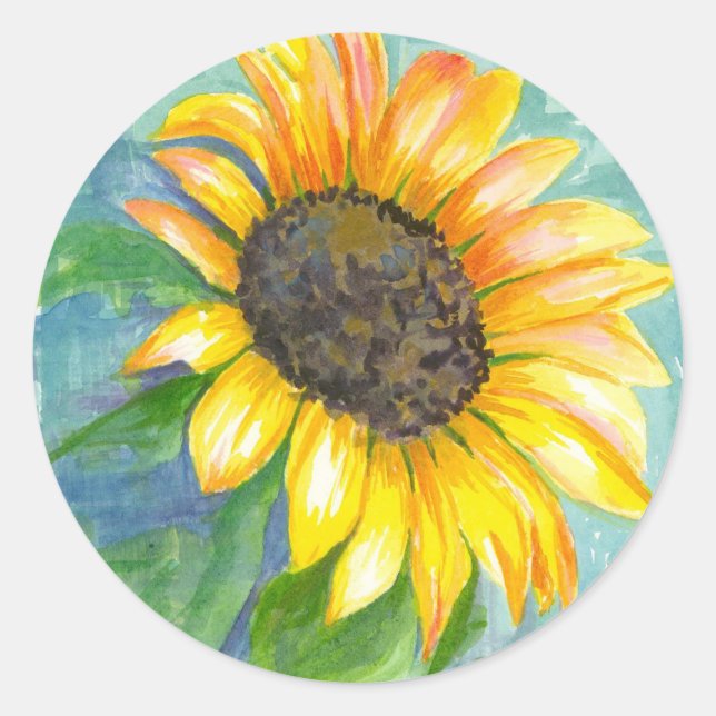 Sticker Rond Tournesol jaune Aquarelle Peinture (Devant)