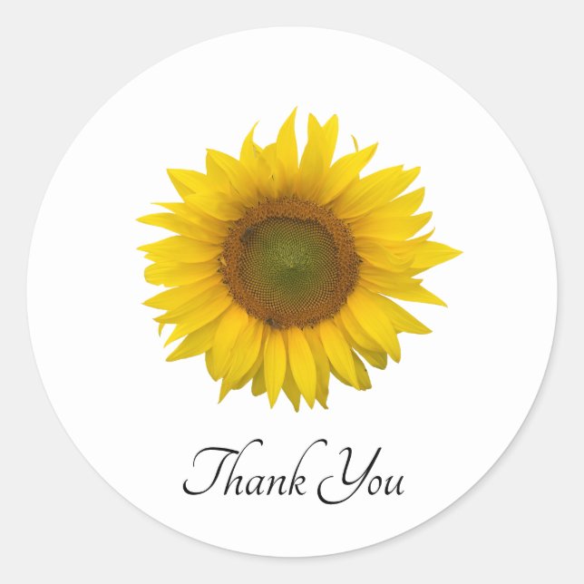 Sticker Rond Tournesol Jaune Élégante Typographie Florale (Devant)