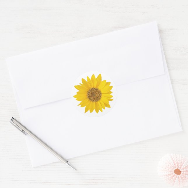 Sticker Rond Tournesol jaune sur fond blanc (Enveloppe)