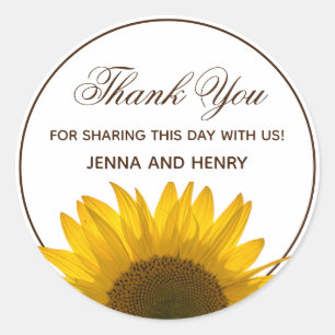 Sticker Rond Tournesol Merci Fleurs Écriture Country