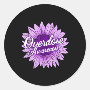 Sticker Rond Tournesol mou Ribbon Opioïde Overdose Aware