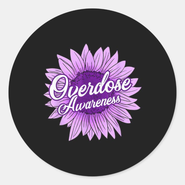 Sticker Rond Tournesol mou Ribbon Opioïde Overdose Aware (Devant)