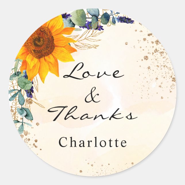 Sticker Rond Tournesol paillettes de eucalyptus monogramme merc (Devant)