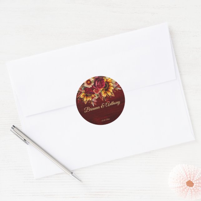 Sticker Rond tournesol rose mariage de automne (Enveloppe)