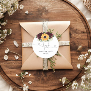 Sticker Rond Tournesol Rose Merci Mariage Favoriser