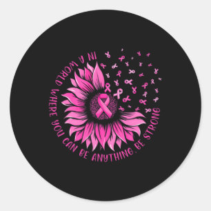 Sticker Rond Tournesol rose Ruban Papillon Cancer du sein Awar