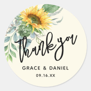 Sticker Rond Tournesol rustique Eucalyptus Verdure Merci