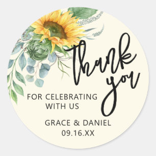 Sticker Rond Tournesol rustique Eucalyptus Verdure Merci