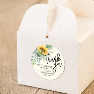 Sticker Rond Tournesol rustique Eucalyptus verdure Merci