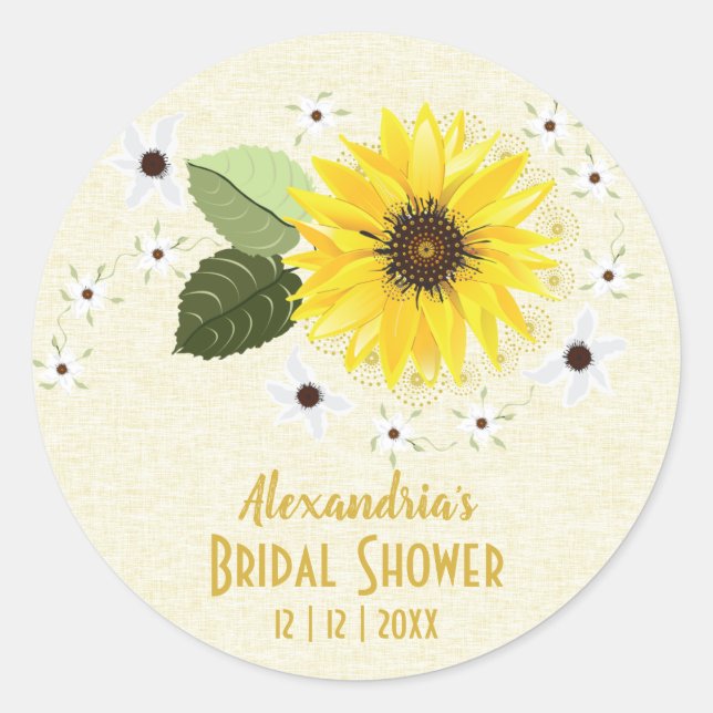 Sticker Rond Tournesol Rustique lin floral Mariage personnalisé (Devant)