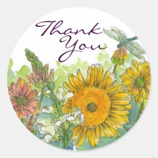Sticker Rond Tournesol Snapdragon Fleurs Merci de libellules