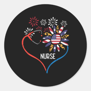 Sticker Rond Tournesol Stethoscope Nurse Quatrième 4 juillet Rn