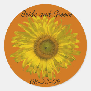 Sticker Rond Tournesol sur les sceaux d'enveloppe Mariage orang