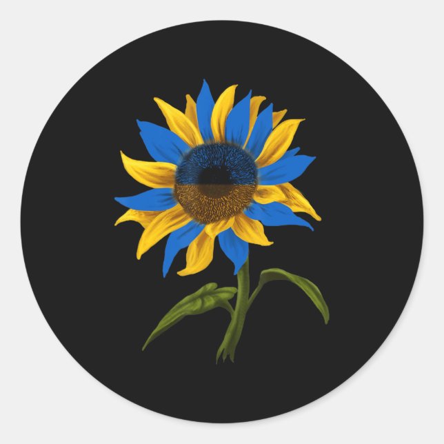 Sticker Rond Tournesol Ukraine Drapeau Stand Avec Ukraine (Devant)