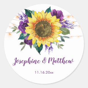 Sticker Rond Tournesol violet Rose Lumières florales Mariage