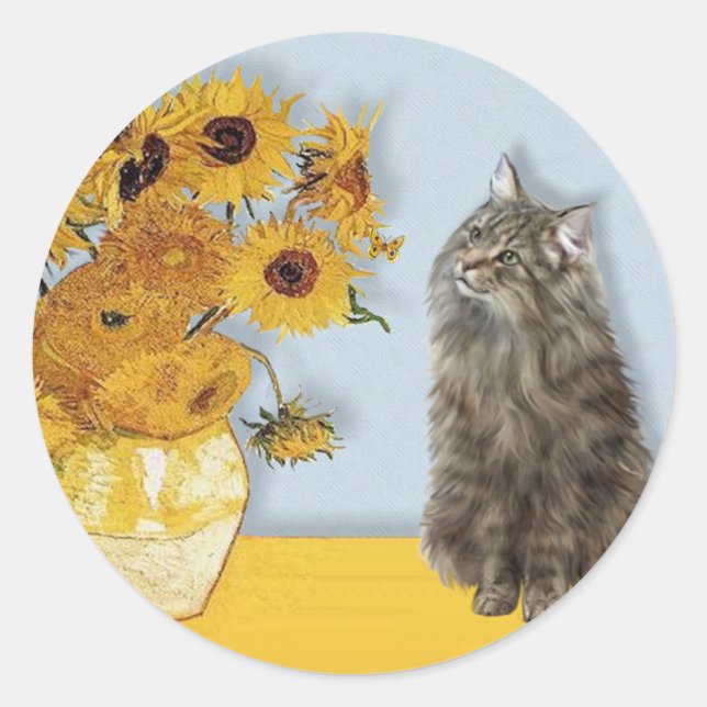 Sticker Rond Tournesols - Chat des Forêts Norvégiennes (Devant)