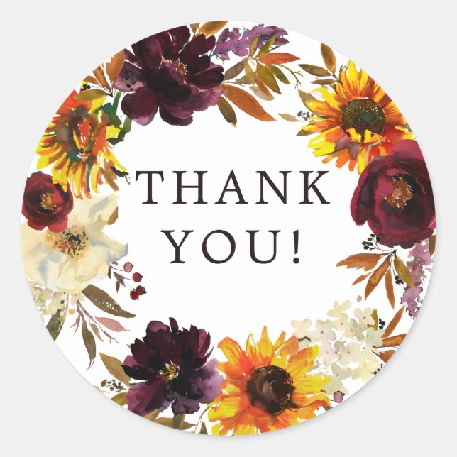 Sticker Rond Tournesols d'automne Fête de mariage floral Classi (Devant)