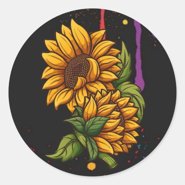 Sticker Rond Tournesols dessiner art, tournesols amour (Devant)