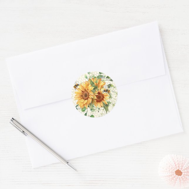 Sticker Rond Tournesols et abeilles  (Enveloppe)