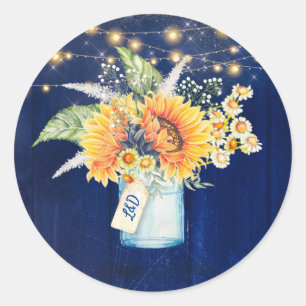 Sticker Rond Tournesols Russe Marine Bleu Mariage de automne Ma