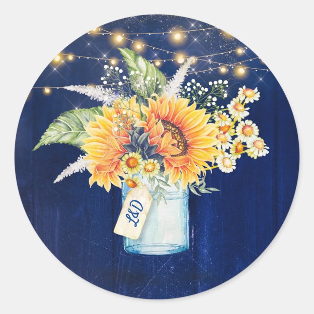 Sticker Rond Tournesols Russe Marine Bleu Mariage de automne Ma (Devant)