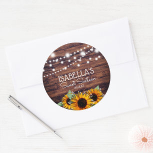 Sticker Rond Tournesols rustiques et lumières doux 16 Merci