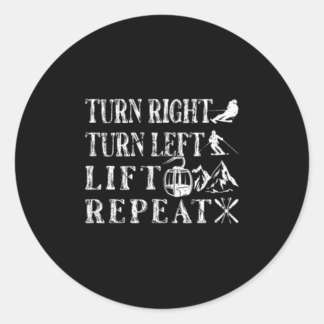 Sticker Rond Tournez à droite Ski Ascenseur Ski Ski Skieurs (Devant)