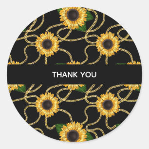Sticker Rond Tournsole jaune élégant Motif stylé Merci