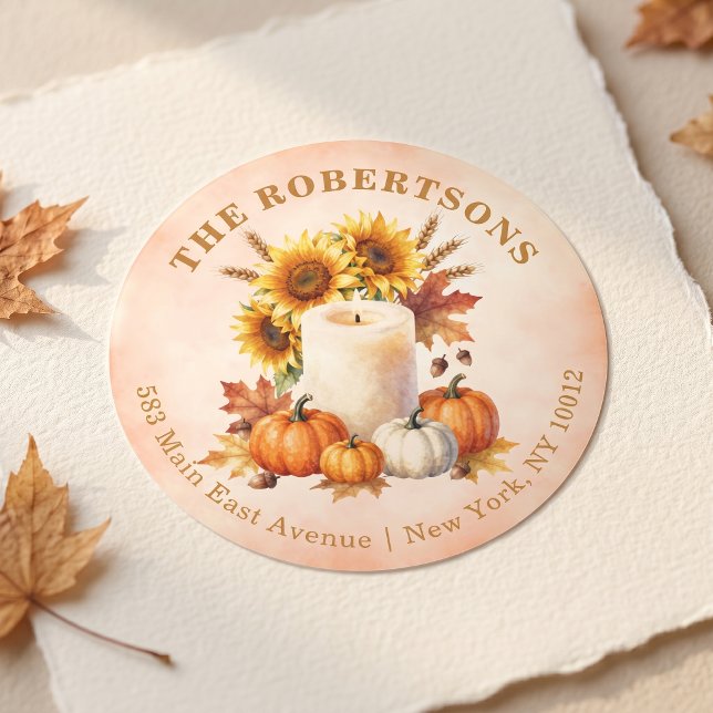 Sticker Rond Tournure de tournesol de citrouille d'automne rust (Créateur téléchargé)