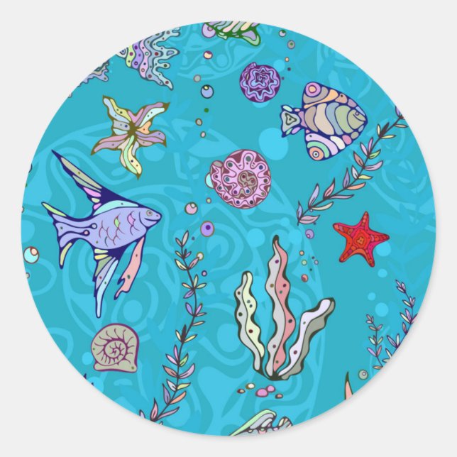Sticker Rond Tourquoise Fish Pattern (Devant)
