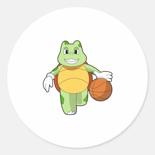 Sticker Rond Tourtle as basketball player with basketball.PNG (Devant)