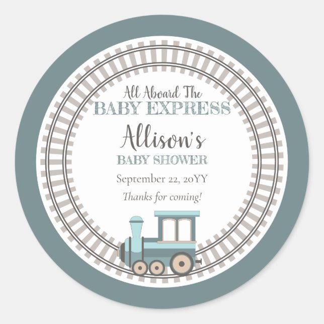Sticker Rond Tous à bord du Baby shower bébé Express Train Boy (Devant)