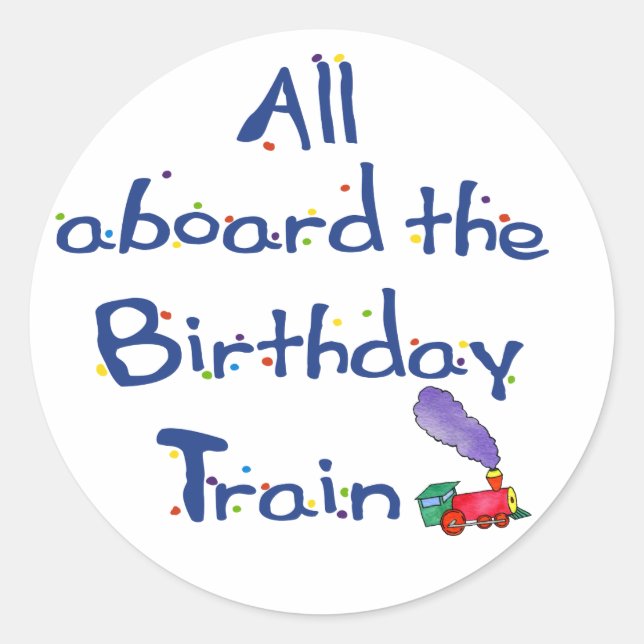 Sticker Rond Tous à bord du train d'anniversaire (Devant)