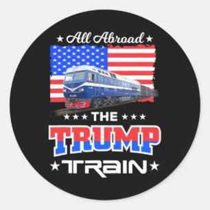 Sticker Rond Tous à bord du train Trump Drapeau Américain