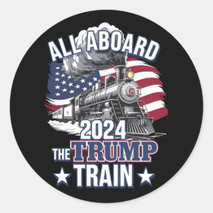 Sticker Rond Tous à bord du train Trump Trump 2024 Patriotique 