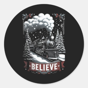 Sticker Rond Tous à bord Express polaire Noël Pôle Nord Noël