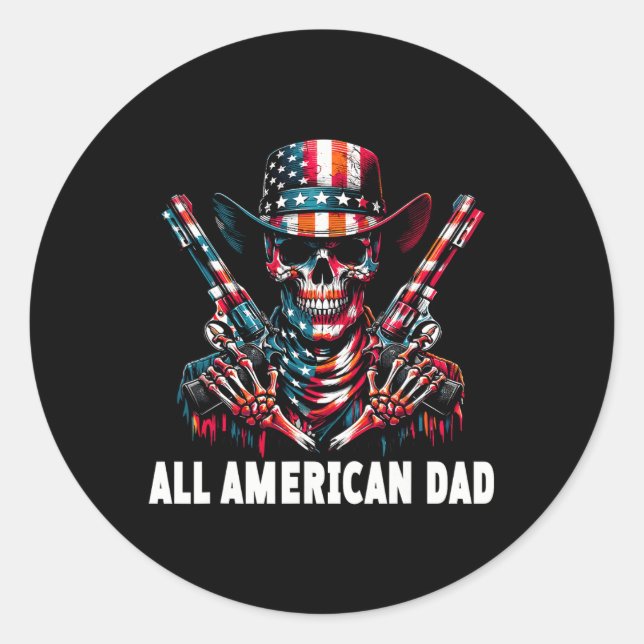 Sticker Rond Tous les américains papa Cowboy (Devant)