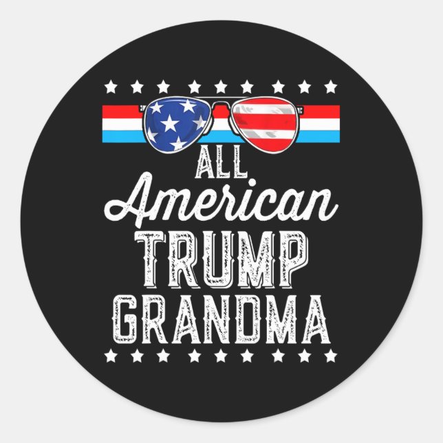 Sticker Rond Tous les américains Trump grand-mère drapeau améri (Devant)
