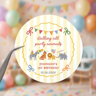 Sticker Rond Tous les animaux de fête Safari Anniversaire