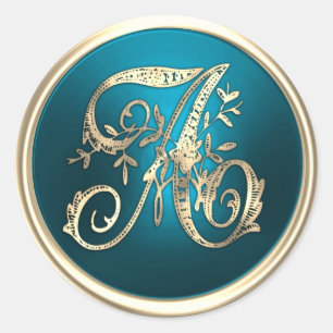 Sticker Rond Tous les initiales Gold Monogramme Turquoise