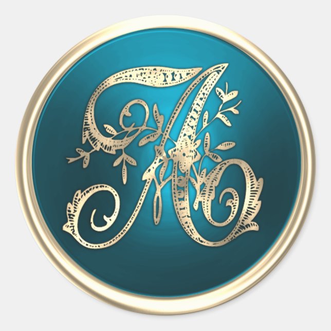 Sticker Rond Tous les initiales Gold Monogramme Turquoise (Devant)