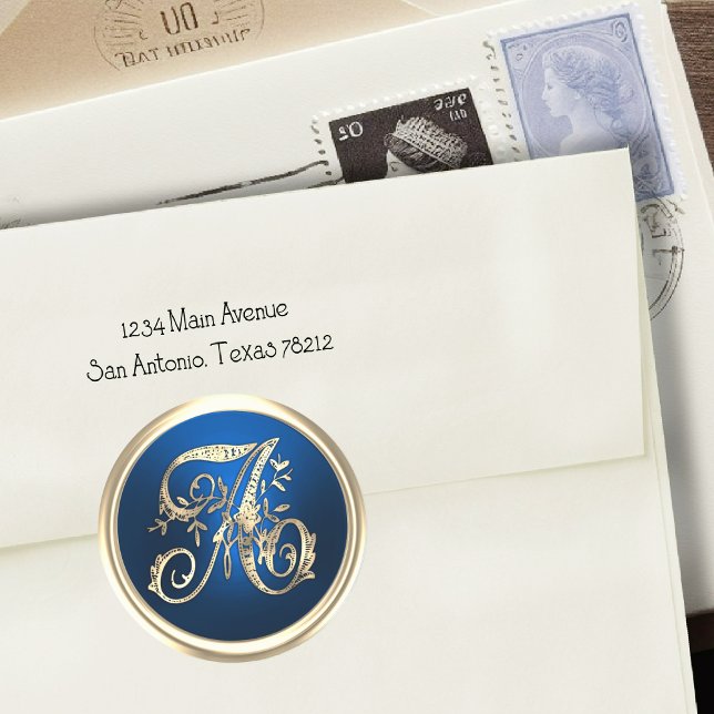 Sticker Rond Tous les initiales or Monogramme bleu (Créateur téléchargé)