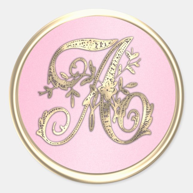 Sticker Rond Tous les initiales or Monogramme rose (Devant)