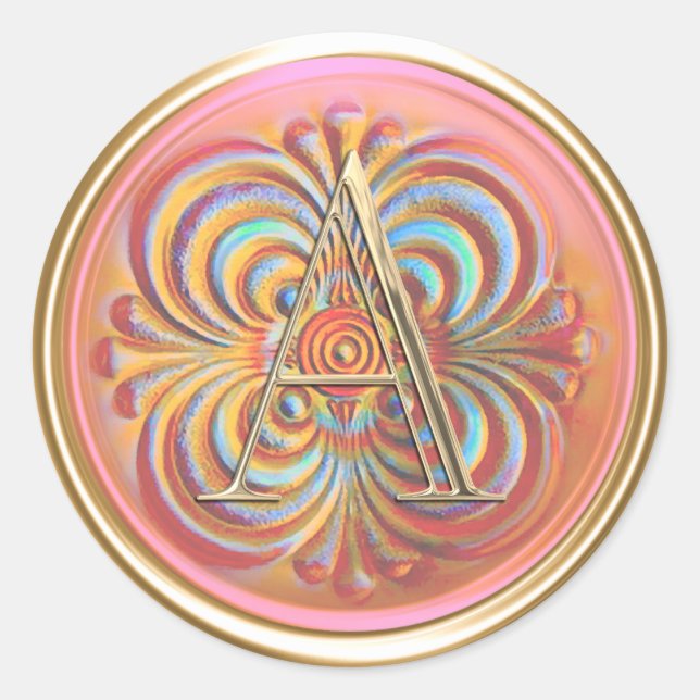 Sticker Rond TOUS LES INITIATIVES Monogramme initial rose orang (Devant)