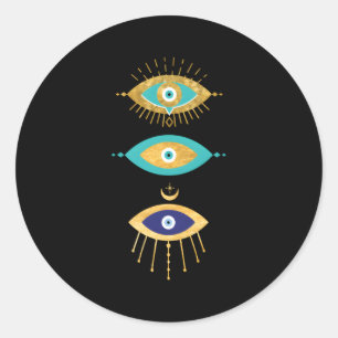 Sticker Rond Tous Voir Les Yeux Maléfiques Yellow Eyelashes Mal