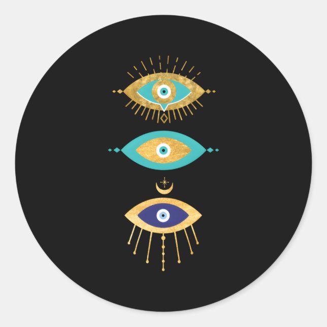 Sticker Rond Tous Voir Les Yeux Maléfiques Yellow Eyelashes Mal (Devant)