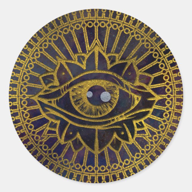 Sticker Rond Tous voir Mystic Eye Gold sur Nebula Sky (Devant)