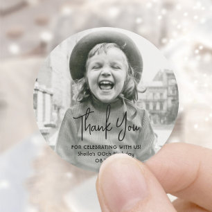 Sticker Rond TOUT Anniversaire Fête Chic Script Photo Merci